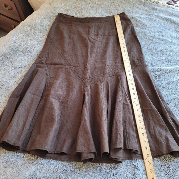 LArry Levine Womens Skirt Size 10 Brown Linen Blend Prairie Neutral Y2K 17170 - Picture 9 of 12